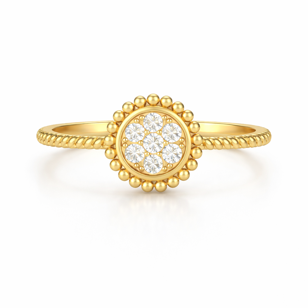 18K Gold-Plated (Vermeil) Lab-Grown Diamond Cluster Ring with Milgrain VR250146