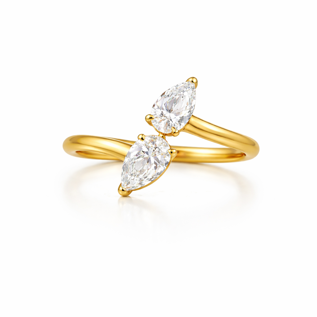 Gold-Plated (Vermeil) Lab-Grown Diamond Dual Pear-Shaped Bypass Ring VR250408