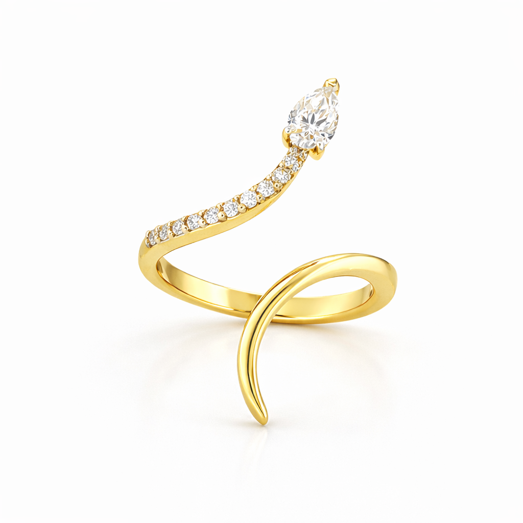 Gold-Plated Lab-Grown Diamond Snake Ring with Pear-Shaped Face VR250409