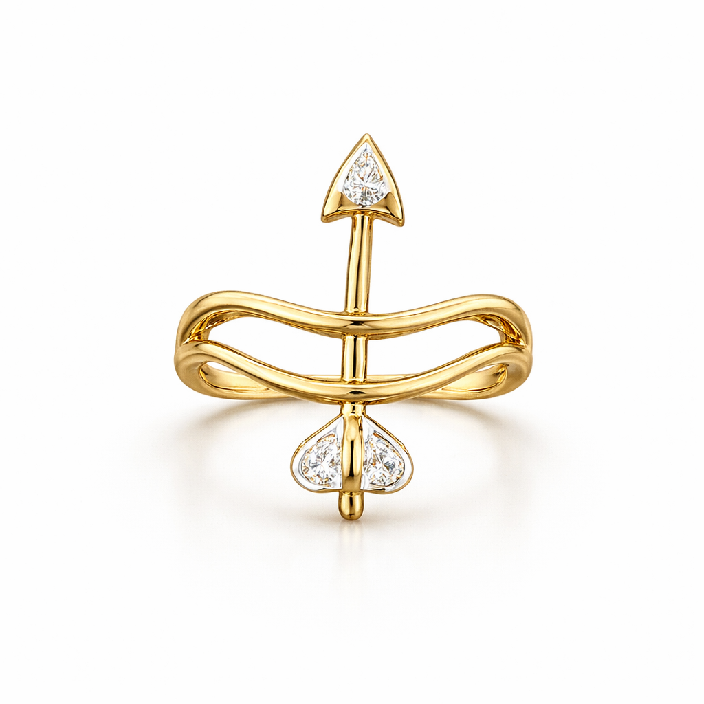 Gold-Plated Lab-Grown Diamond Arrow Ring with Pear Stones VR250424