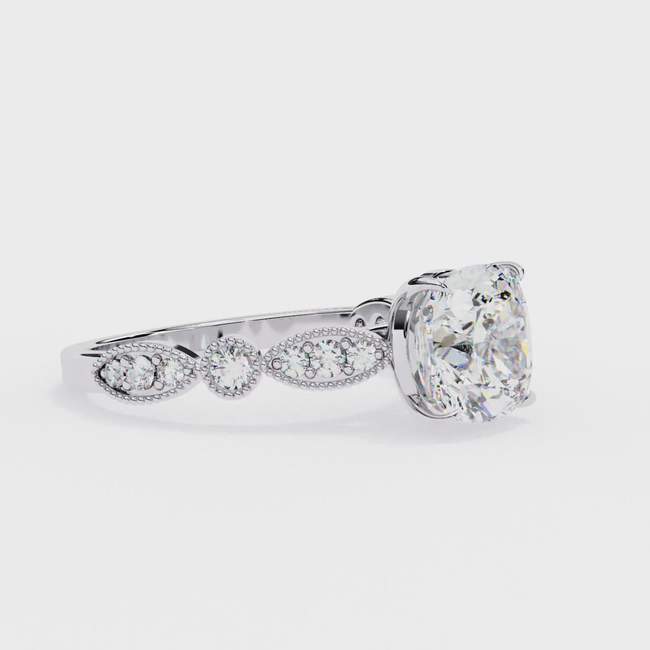 2.50ct Cushion Cut Lab-Grown Diamond Ring | Vintage Milgrain Art Deco Diamond Shank | VR260020