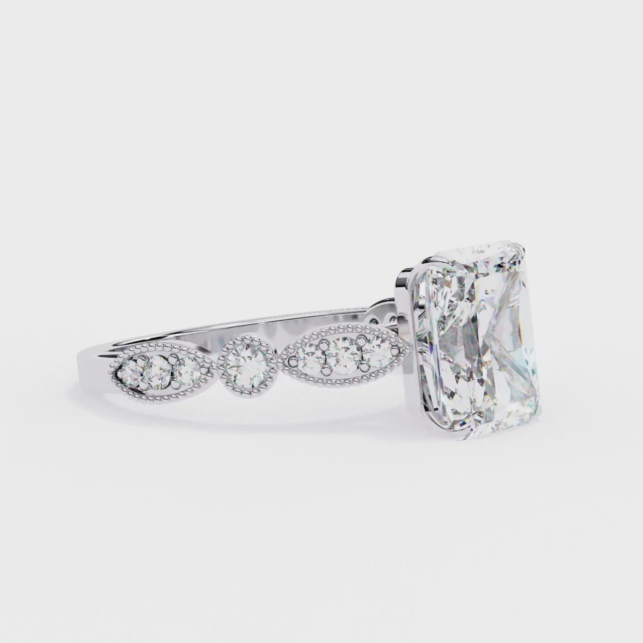 3.00ct Radiant Cut Lab-Grown Diamond Ring | Vintage Milgrain Art Deco Diamond Shank | VR260022