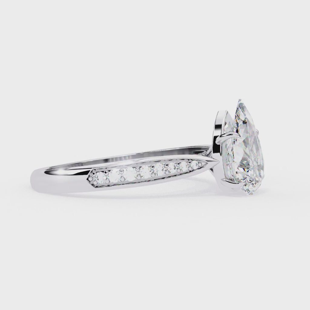 Pear-Cut Lab-Grown Diamond Solitaire Ring | Pavé Bridge, Gallery & Shank | VR260067