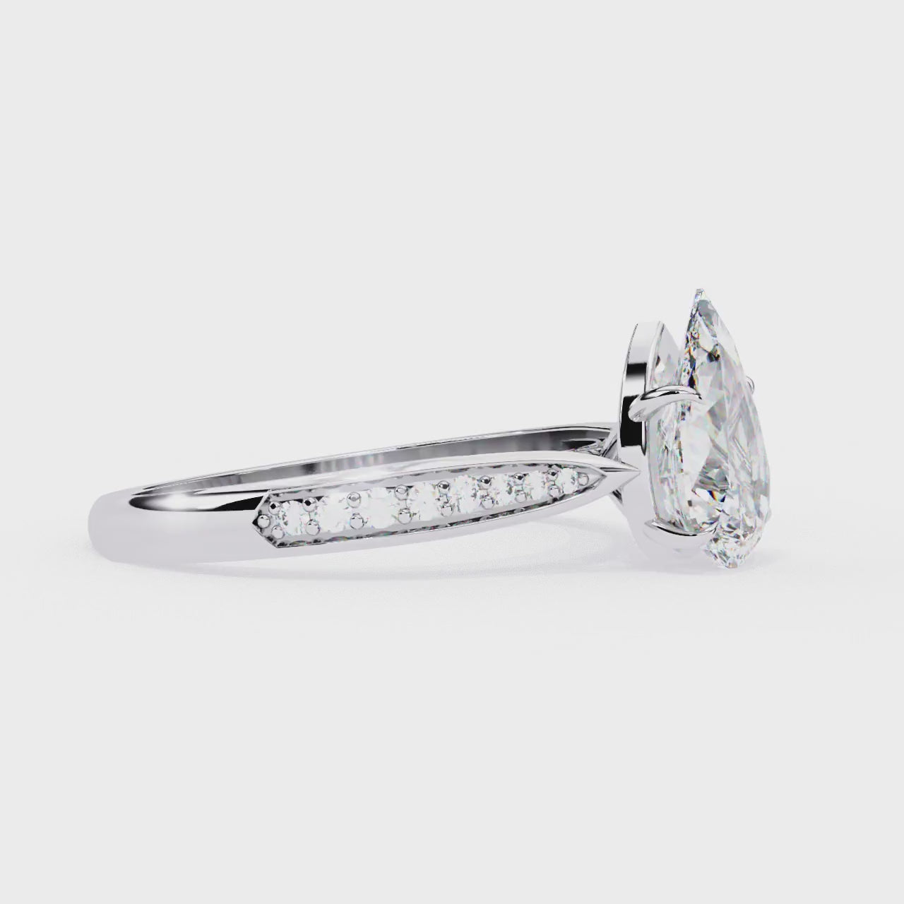 Pear-Cut Lab-Grown Diamond Solitaire Ring | Pavé Bridge, Gallery & Shank | VR260067