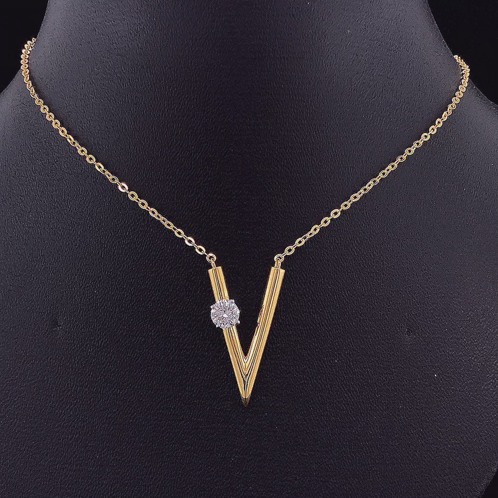 Letter V Initial Pendant - Gold-Plated (Vermeil) Lab-Grown Diamonds | VP250238A
