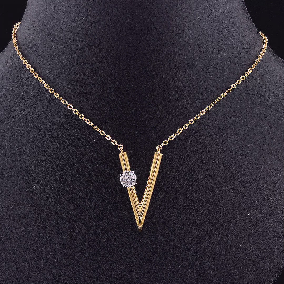Letter V Initial Pendant - Gold-Plated (Vermeil) Lab-Grown Diamonds | VP250238A