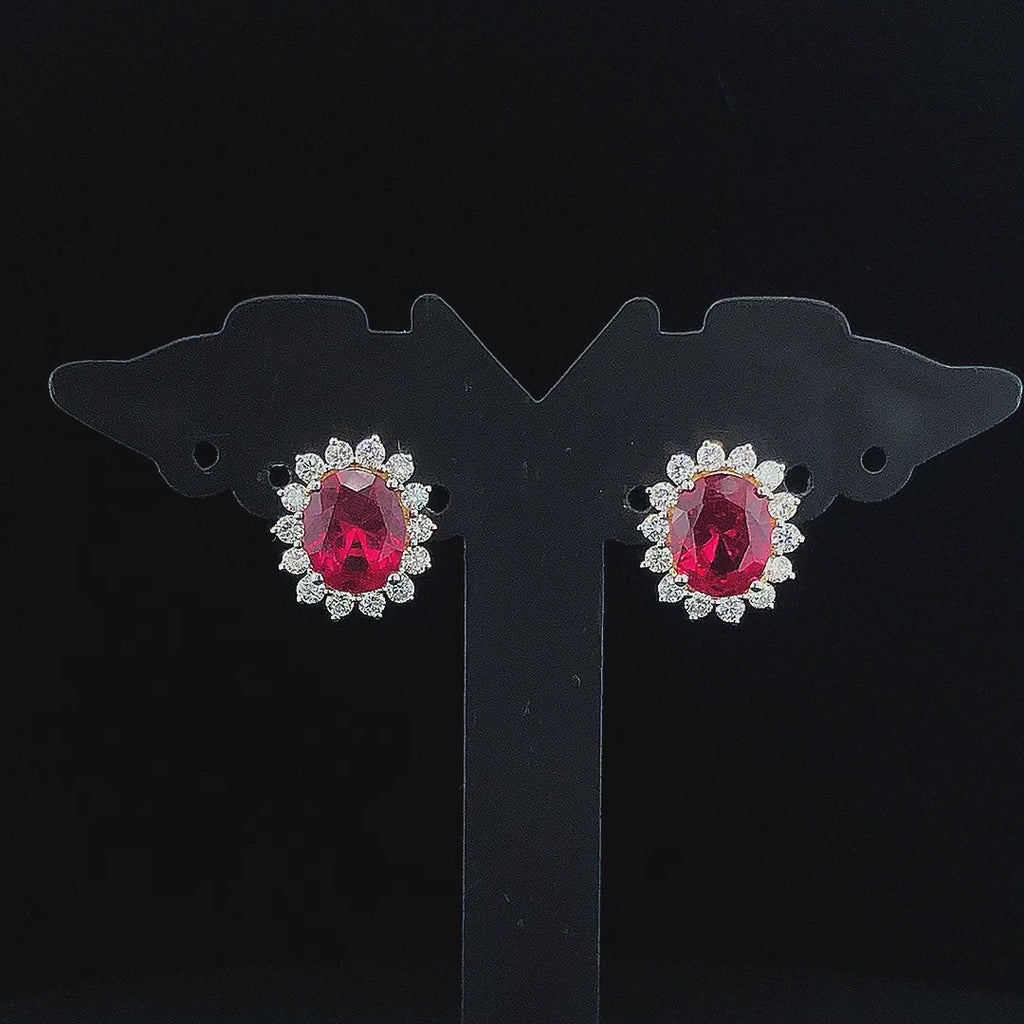 Ruby Halo Stud Earrings - Gold-Plated (Vermeil) Lab-Grown Diamonds | VE250211