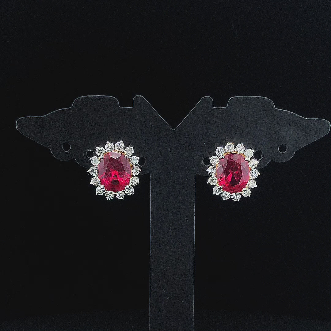 Ruby Halo Stud Earrings - Gold-Plated (Vermeil) Lab-Grown Diamonds | VE250211