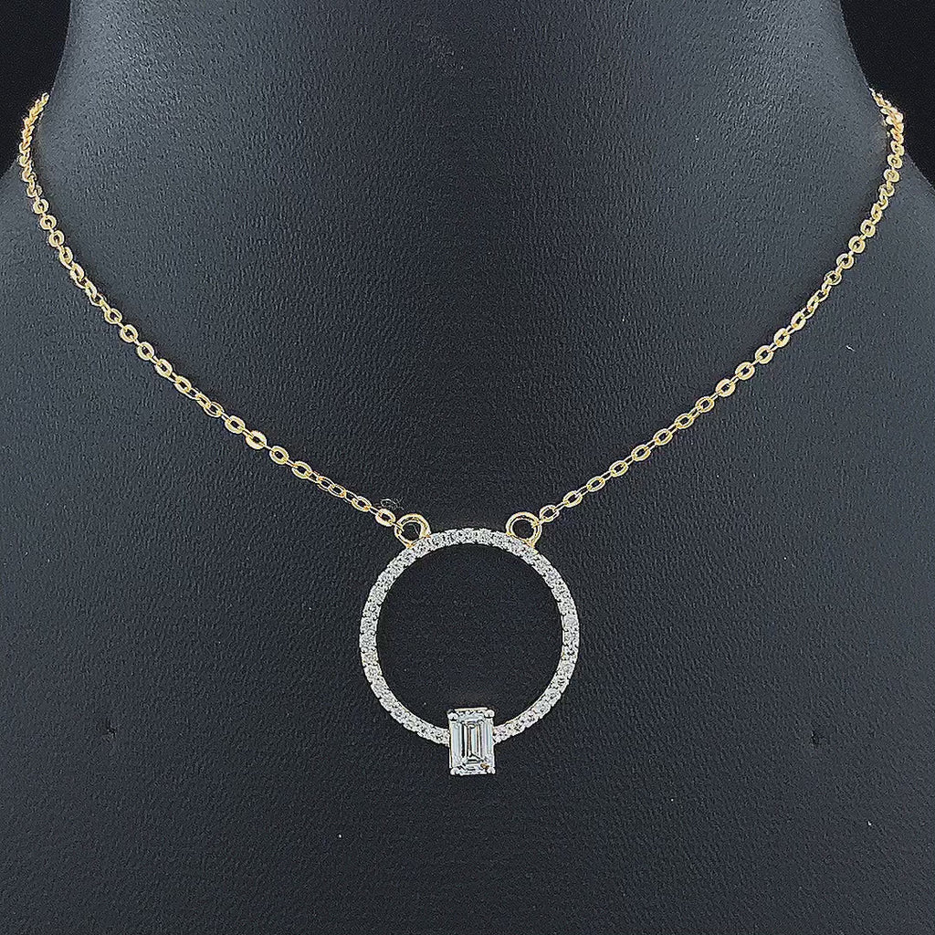 Circle Pendant with Emerald-Cut Diamond - Gold-Plated (Vermeil) Lab-Grown Diamonds | VP250327