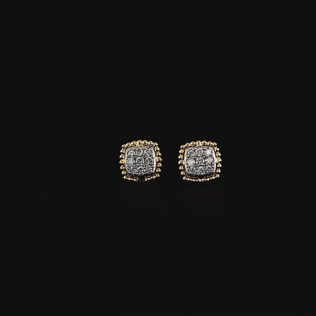 Cushion-Shaped Pavé Stud Earrings with Beaded Border - Gold-Plated (Vermeil) Lab-Grown Diamonds | VE250093
