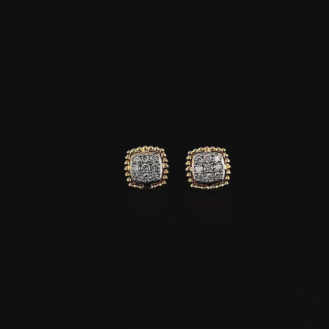 Cushion-Shaped Pavé Stud Earrings with Beaded Border - Gold-Plated (Vermeil) Lab-Grown Diamonds | VE250093