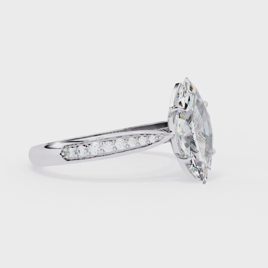 Marquise-Cut Lab-Grown Diamond Solitaire Ring | Pavé Bridge, Gallery & Shank | VR260068