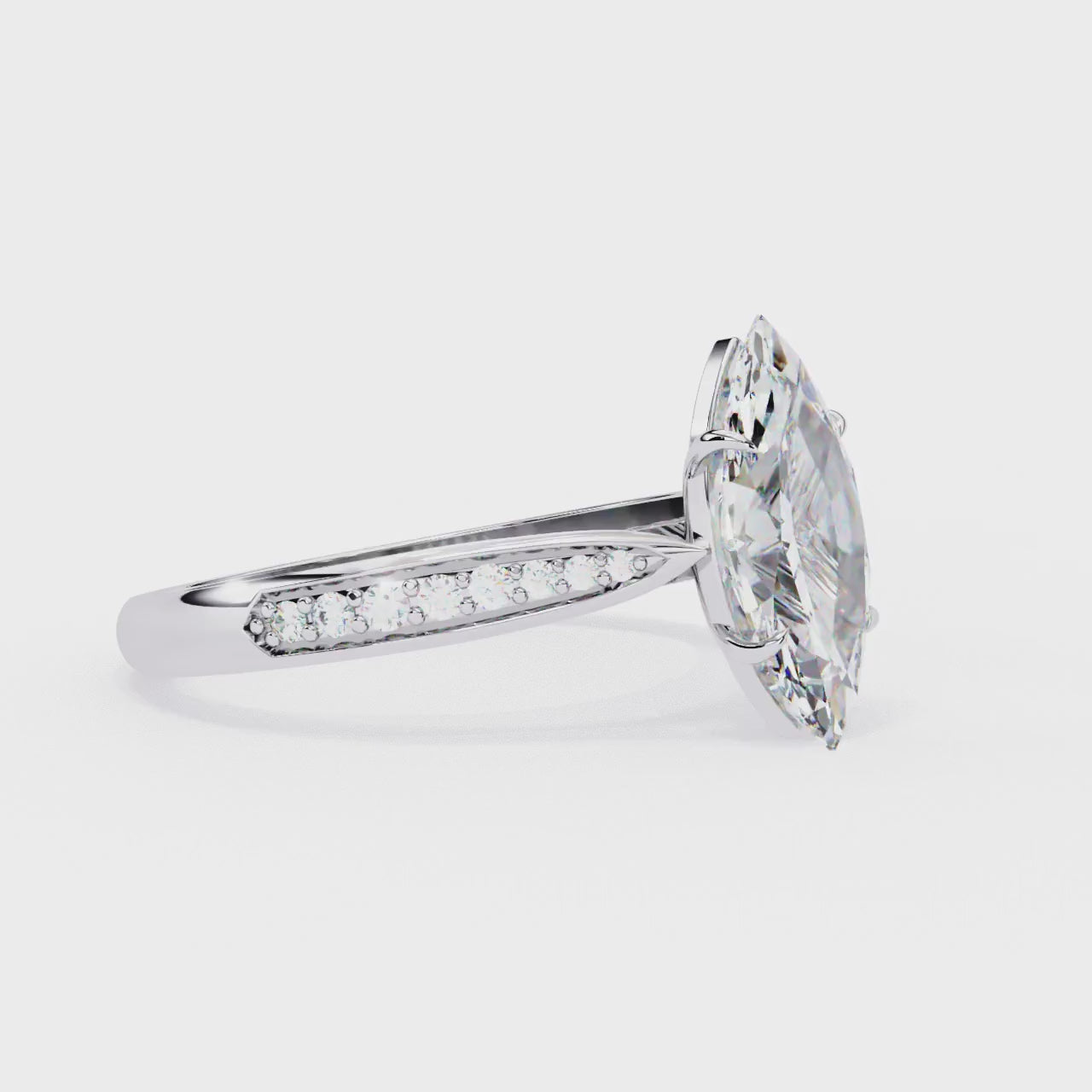 Marquise-Cut Lab-Grown Diamond Solitaire Ring | Pavé Bridge, Gallery & Shank | VR260068