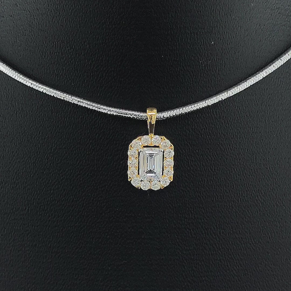 Emerald-Cut Halo Diamond Pendant - Gold-Plated (Vermeil) Lab-Grown Diamonds | VP250273