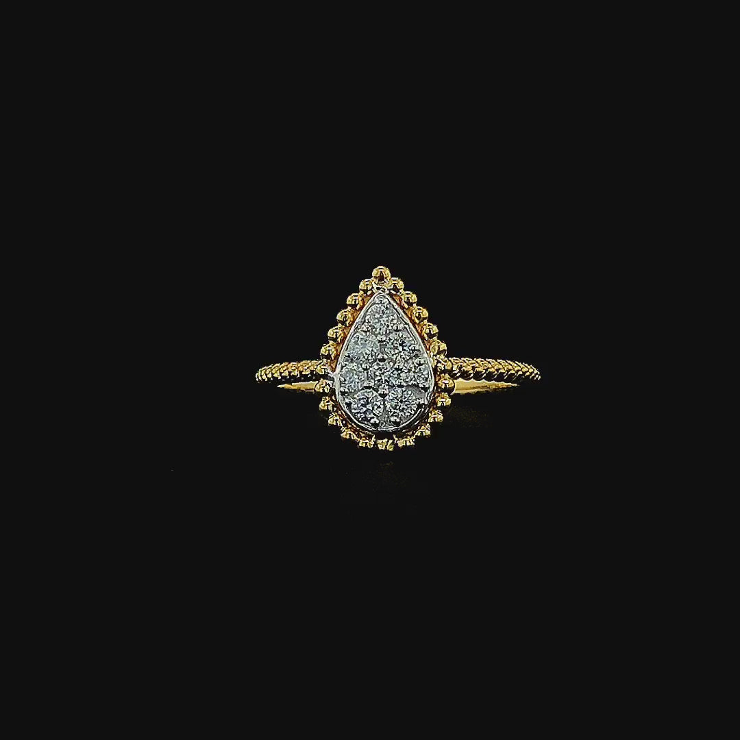 Gold-Plated Lab-Grown Diamond Pear Cluster Ring with Milgrain VR250144