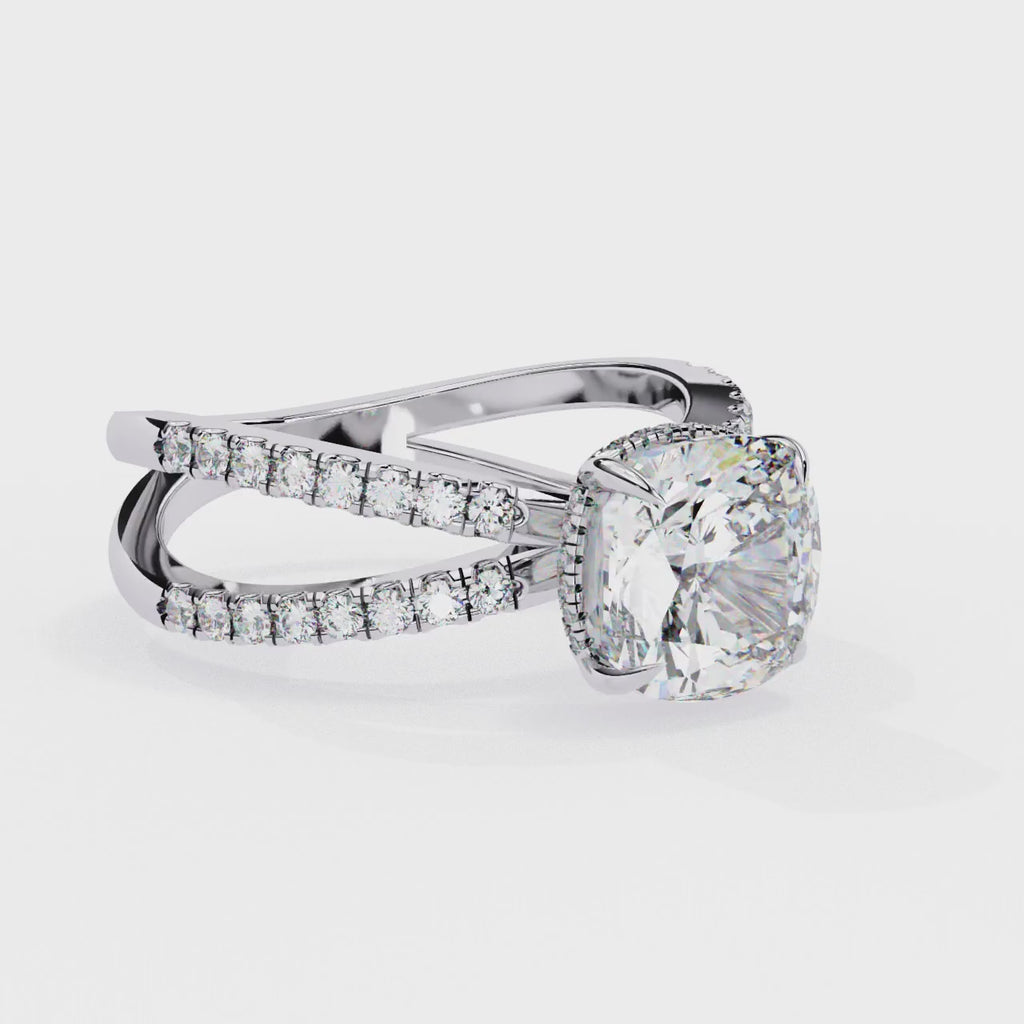 2.00ct Cushion Cut Lab-Grown Diamond Ring | Pavé Gallery & Pavé Shank | VR260038