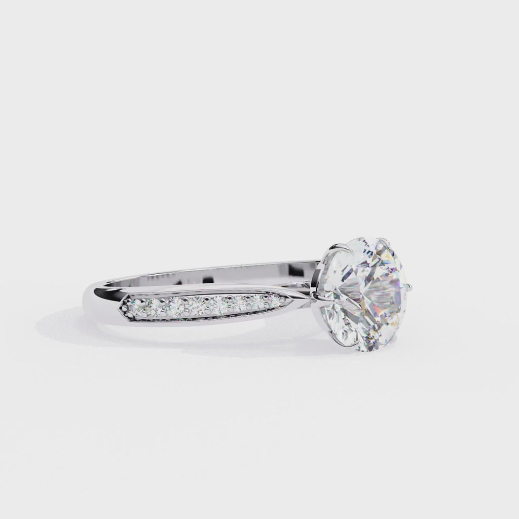 Round Brilliant Lab-Grown Diamond Solitaire Ring | Pavé Bridge & Shoulder Shank | VR260092
