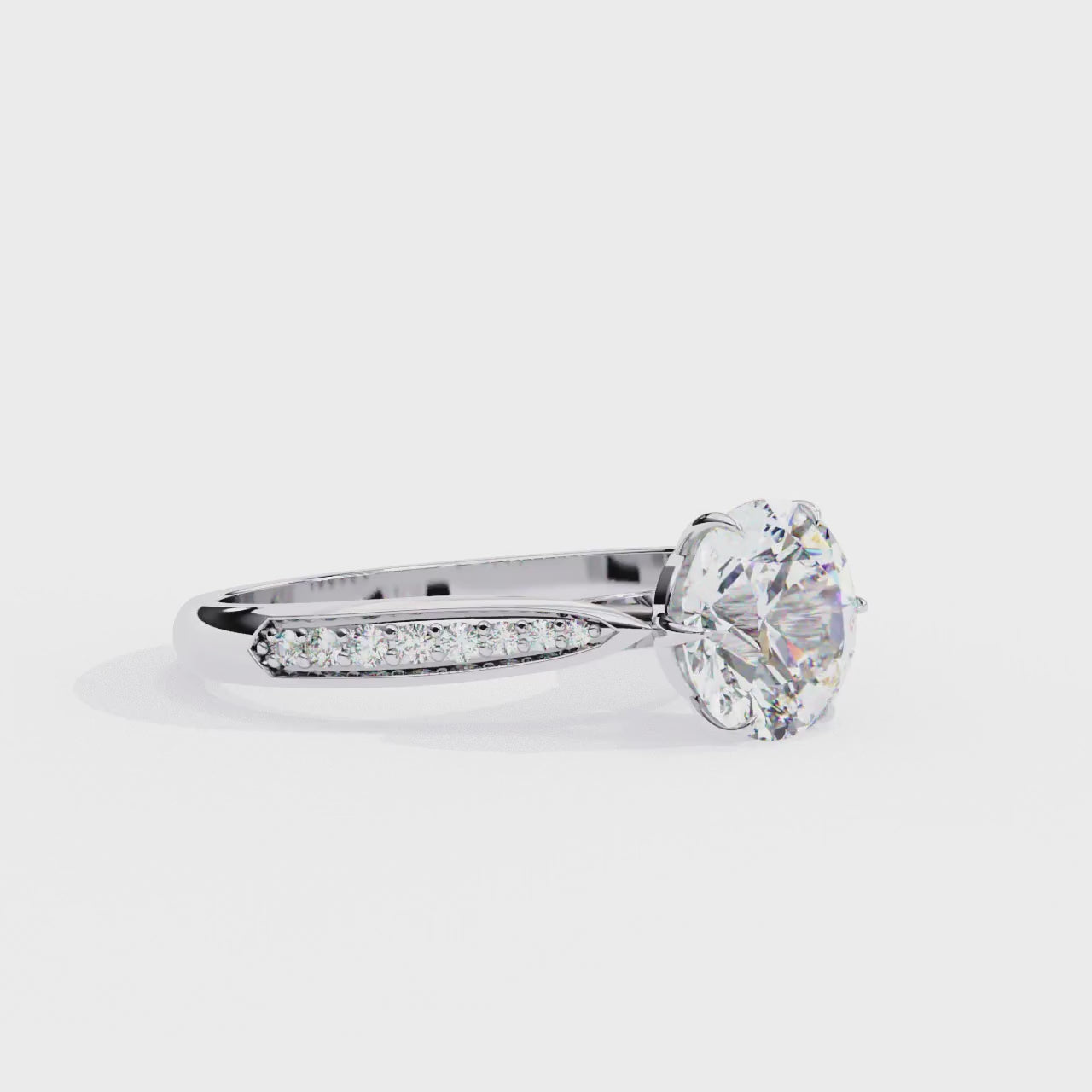 Round Brilliant Lab-Grown Diamond Solitaire Ring | Pavé Bridge & Shoulder Shank | VR260092