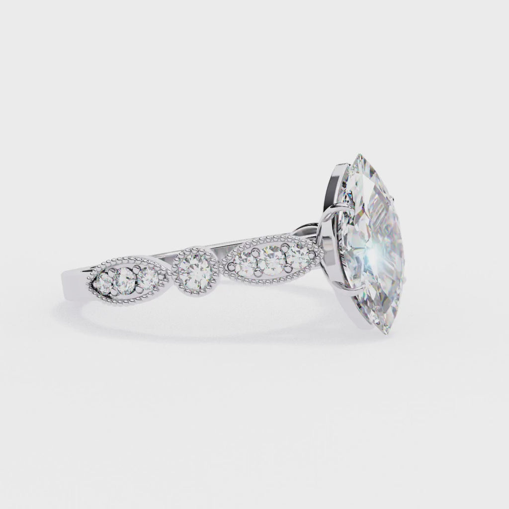 0.80ct Marquise Cut Lab-Grown Diamond Ring | Vintage Milgrain Art Deco Diamond Shank | VR260024