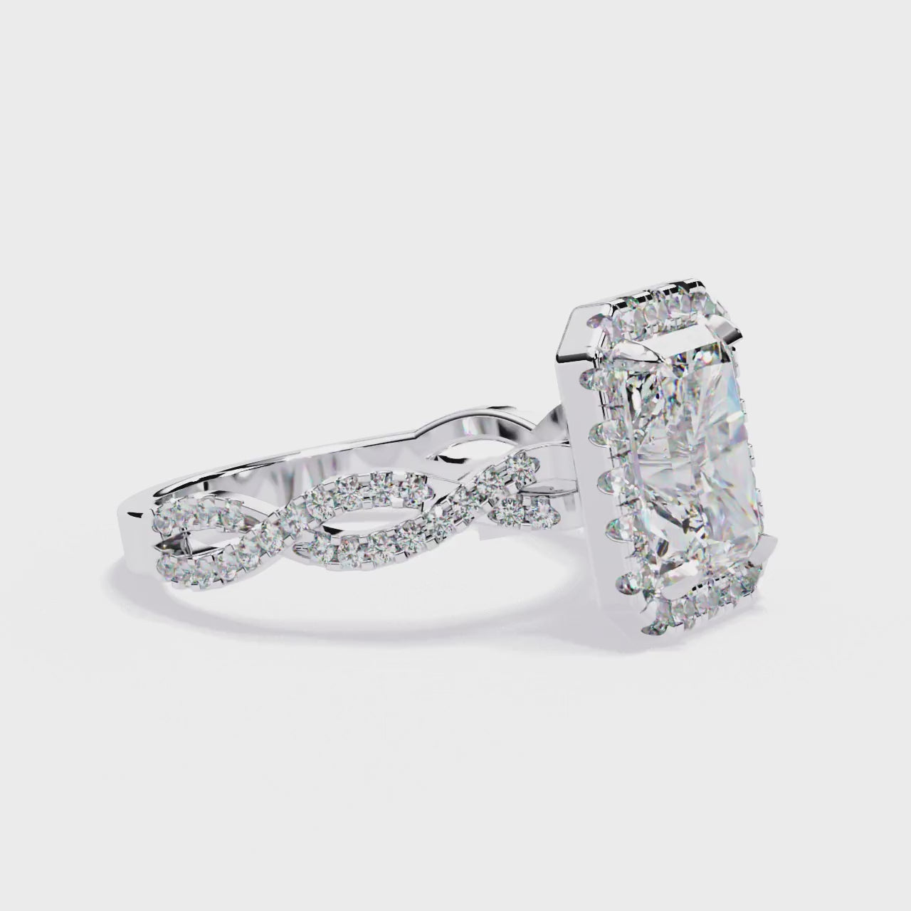 Radiant-Cut Lab-Grown Diamond Halo Ring | Infinity Pavé Shank | VR260081