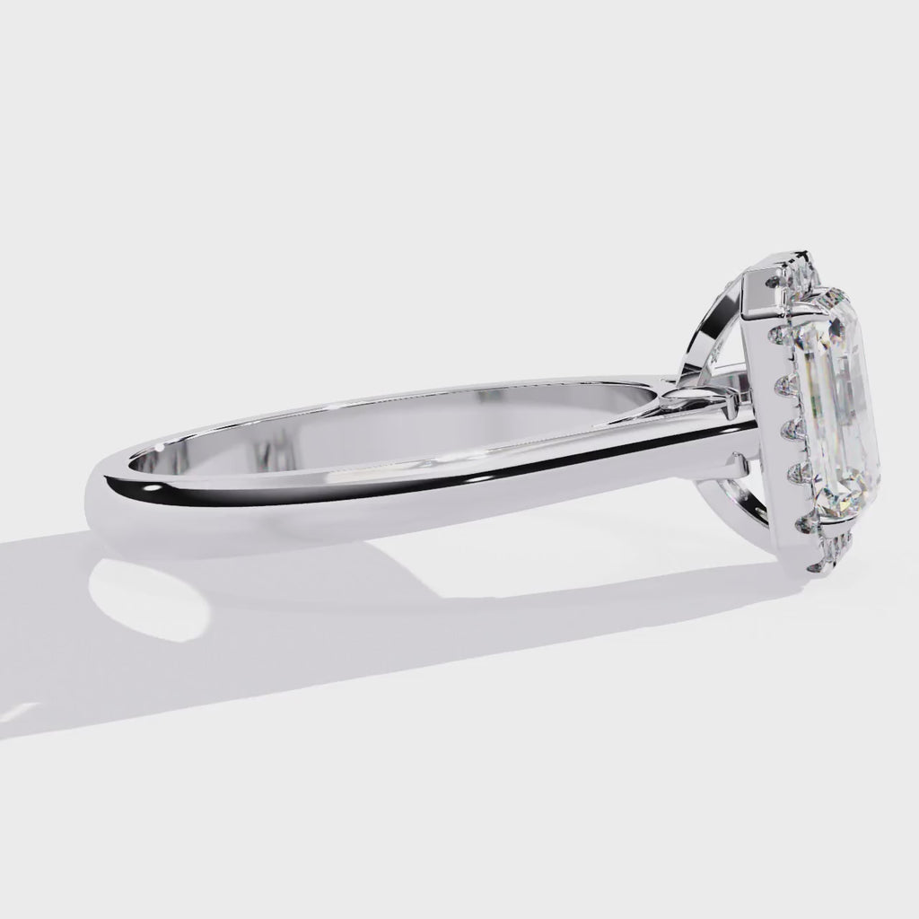 Radiant-Cut Lab-Grown Diamond Halo Ring | Pavé Halo & Plain Shank | VR260084