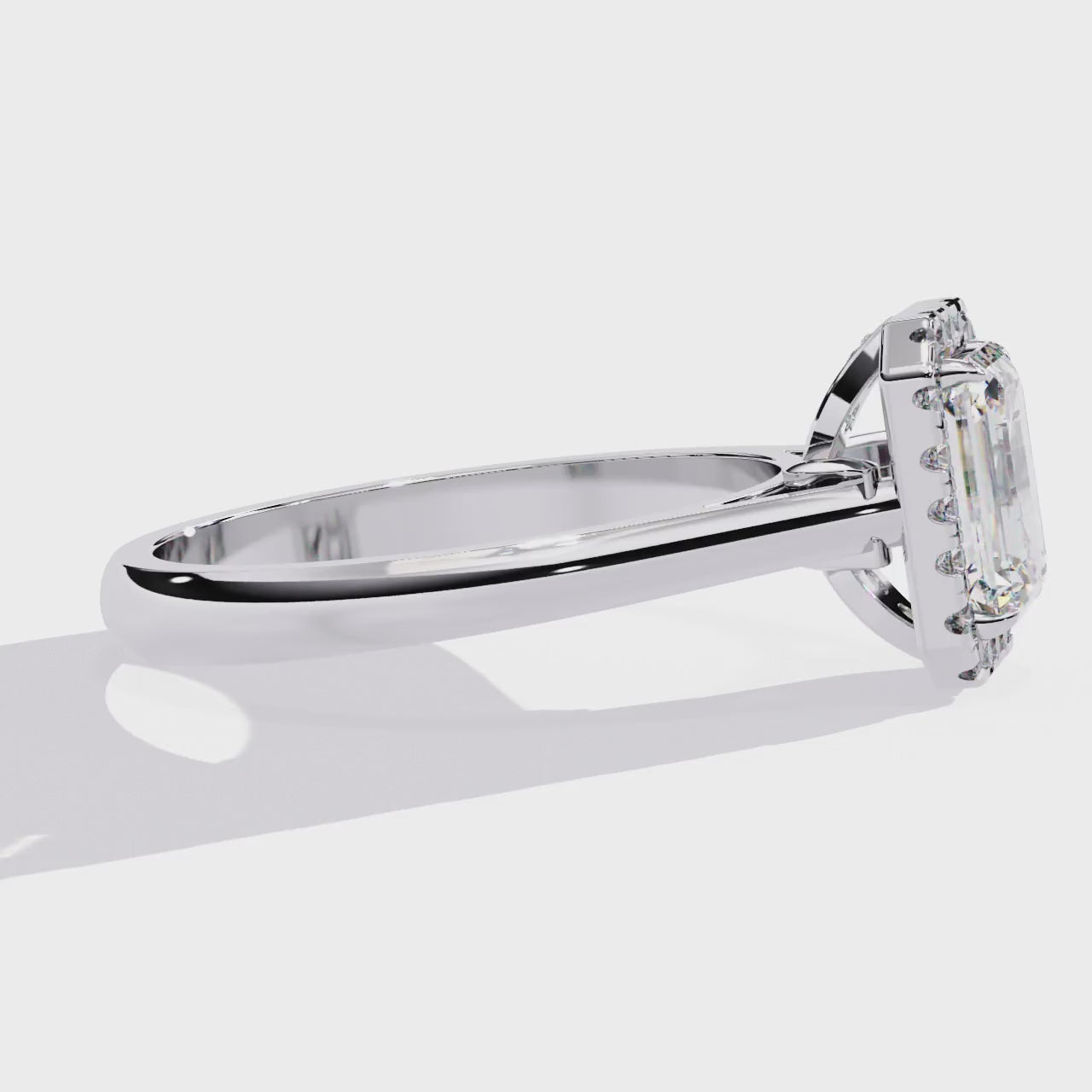 Radiant-Cut Lab-Grown Diamond Halo Ring | Pavé Halo & Plain Shank | VR260084