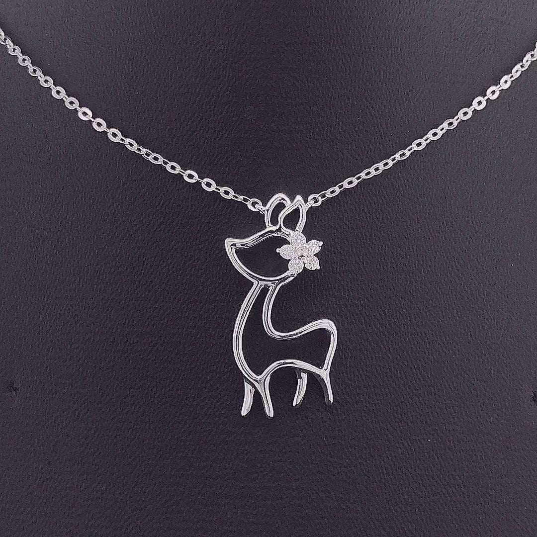 Deer Pendant with Diamond Flower - Gold-Plated (Vermeil) Lab-Grown Diamonds | VP250365