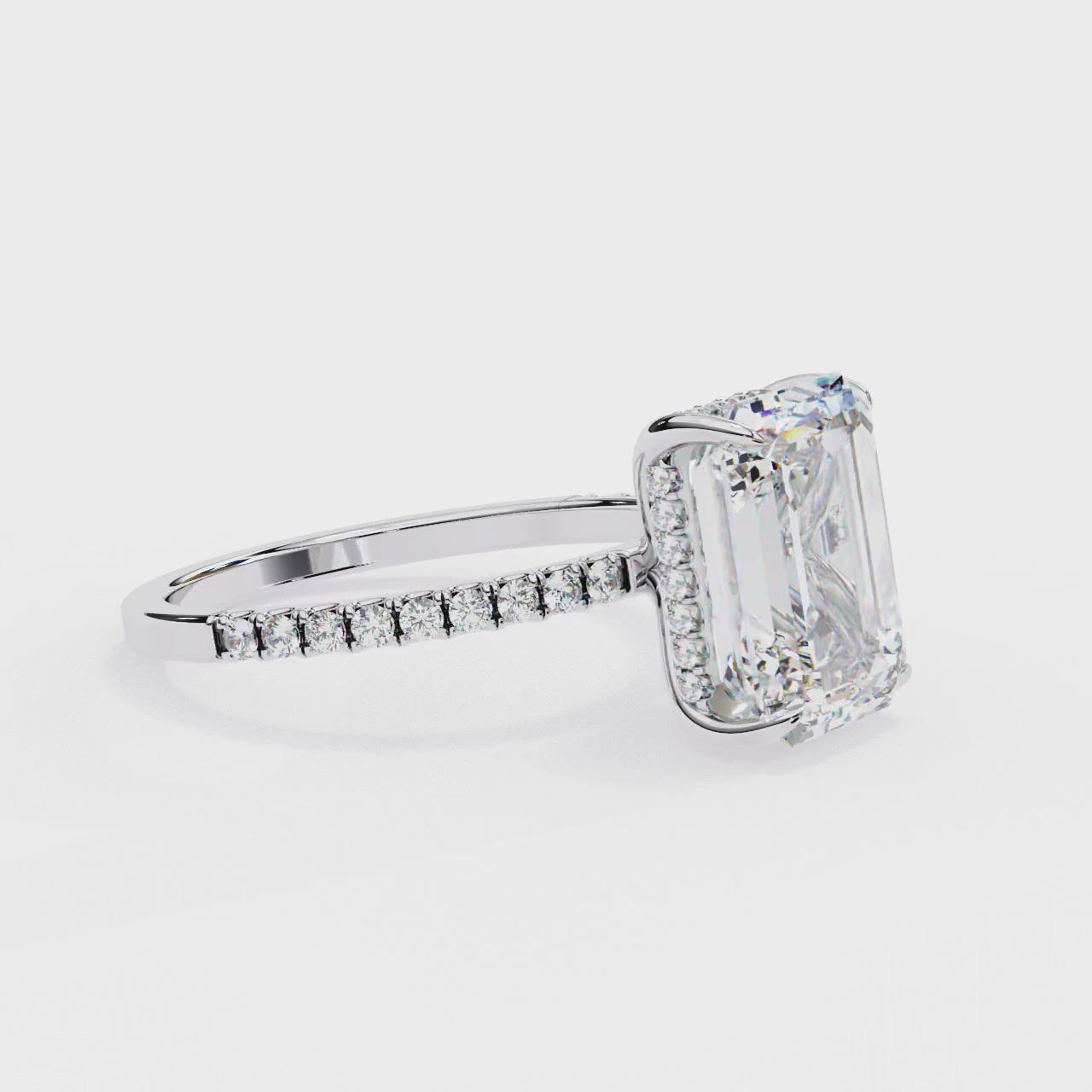 2.50ct Emerald Cut Lab-Grown Diamond Engagement Ring | 18K Gold Vermeil Pavé