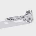 Emerald-Cut Lab-Grown Diamond Three-Stone Ring | Custom Baguette Sides & Diamond Shank | VR260083