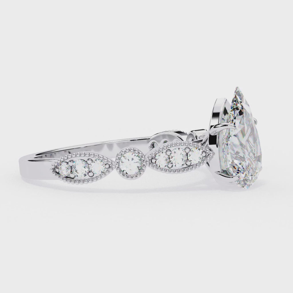 0.90ct Pear Cut Lab-Grown Diamond Ring | Vintage Milgrain Art Deco Diamond Shank | VR260026