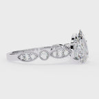 0.90ct Pear Cut Lab-Grown Diamond Ring | Vintage Milgrain Art Deco Diamond Shank | VR260026