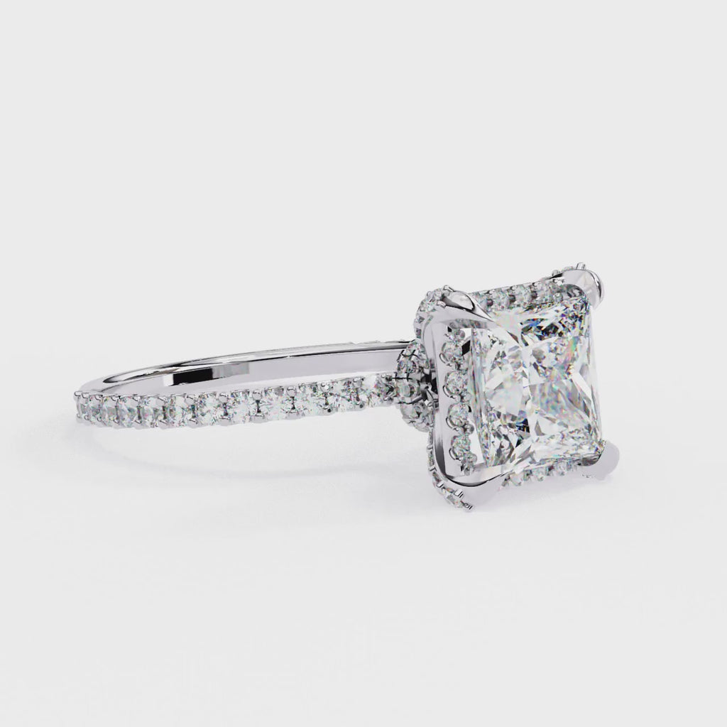 Princess-Cut Lab-Grown Diamond Halo Ring | Pavé Halo, Gallery & Shank | VR260088