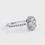 1.75ct Cushion Cut Lab-Grown Diamond Halo Engagement Ring | Pavé Halo & Diamond Shank