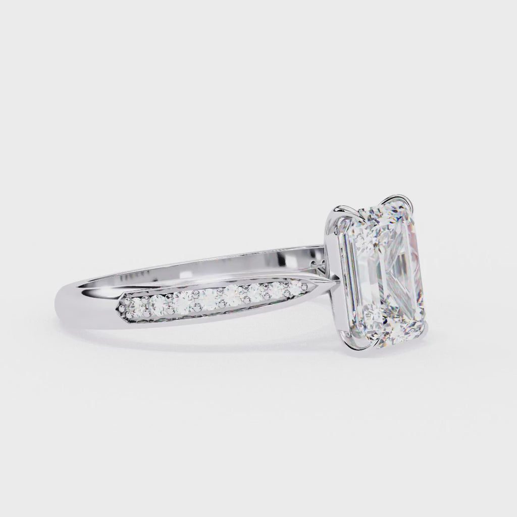Emerald-Cut Lab-Grown Diamond Solitaire Ring | Pavé Bridge, Gallery & Shank | VR260069
