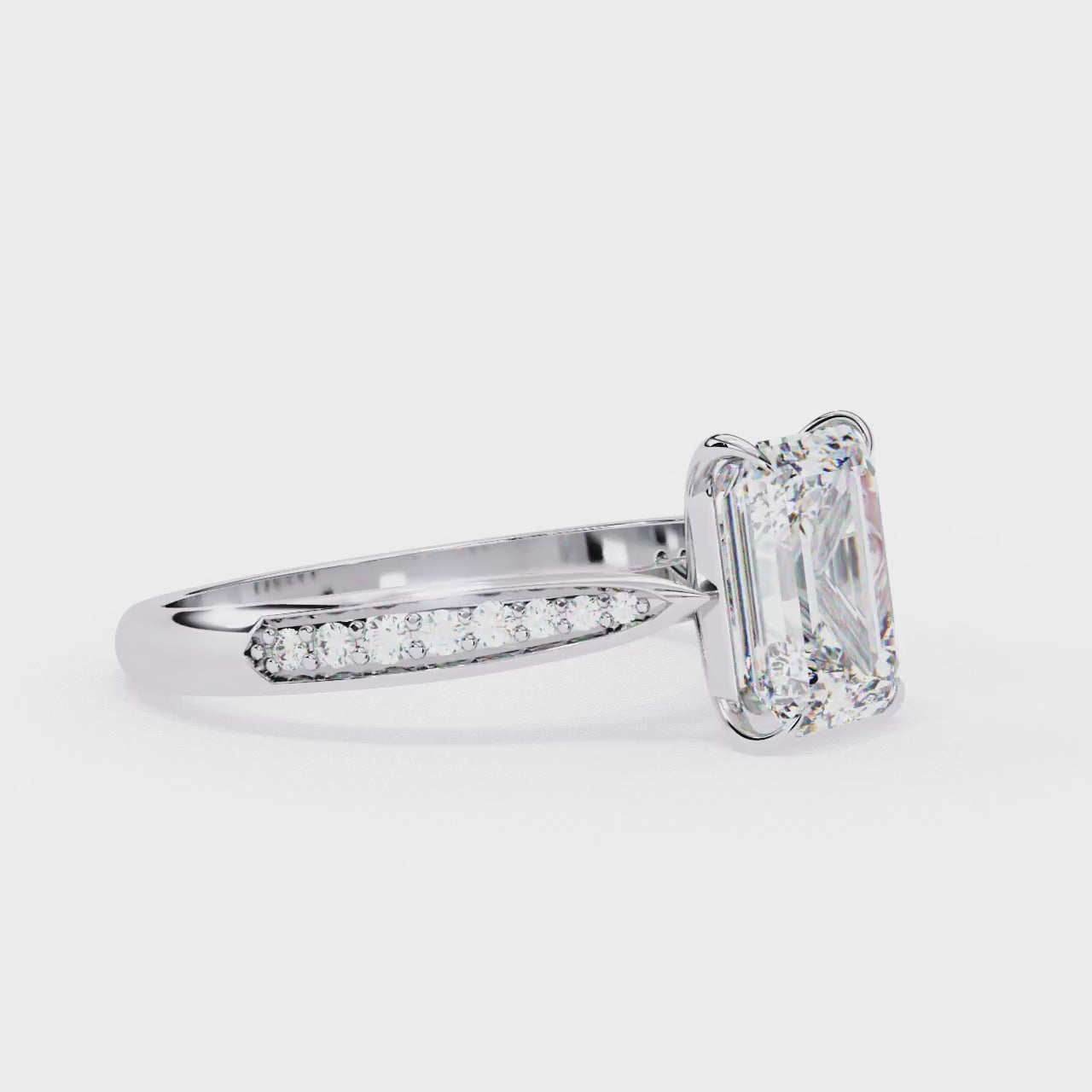 Emerald-Cut Lab-Grown Diamond Solitaire Ring | Pavé Bridge, Gallery & Shank | VR260069
