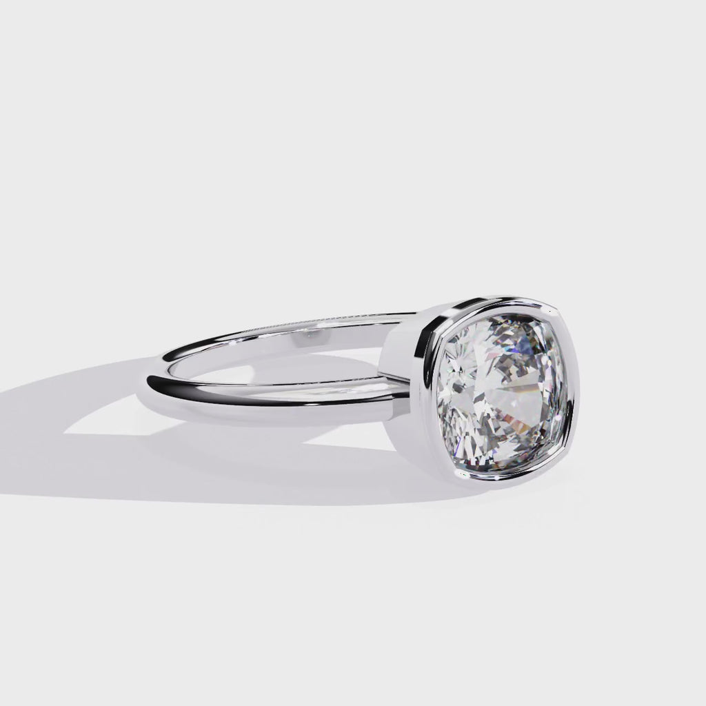Cushion-Cut Lab-Grown Diamond Bezel Solitaire Ring | Plain Shank | VR260073