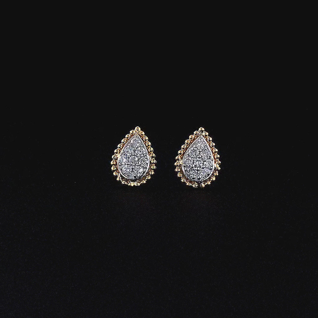 Pear-Shaped Pavé Stud Earrings with Beaded Border - Gold-Plated (Vermeil) Lab-Grown Diamonds | VE250095