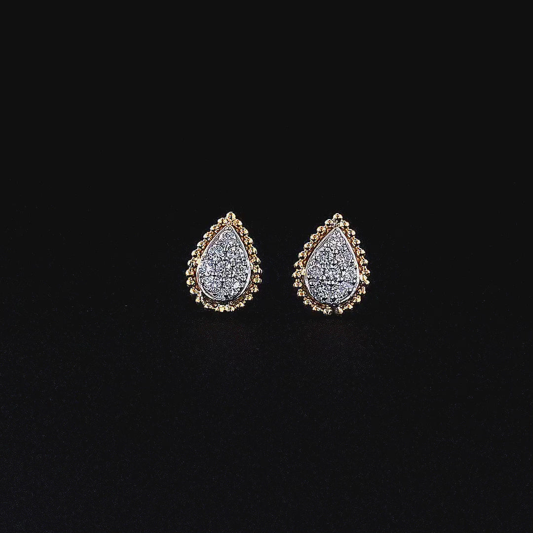 Pear-Shaped Pavé Stud Earrings with Beaded Border - Gold-Plated (Vermeil) Lab-Grown Diamonds | VE250095