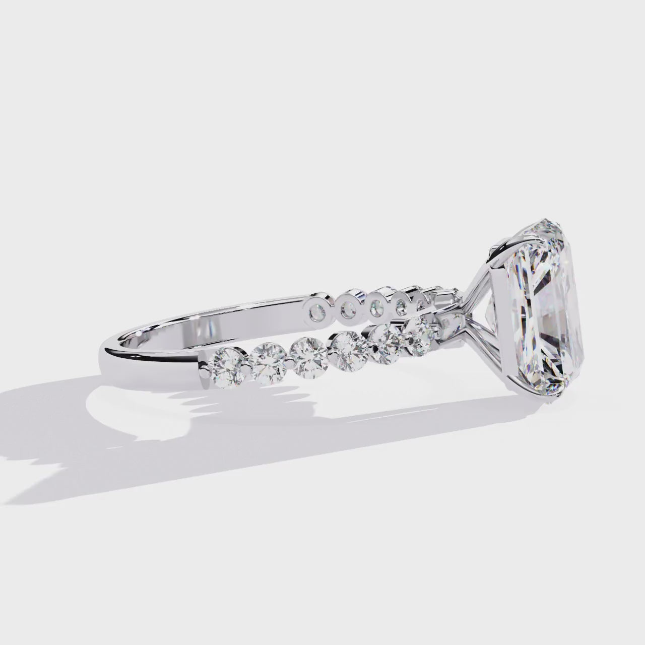 Emerald-Cut Lab-Grown Diamond Solitaire Ring | Shared-Prong Diamond Shank | VR260082