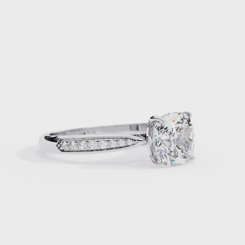 Cushion-Cut Lab-Grown Diamond Solitaire Ring | Pavé Bridge & Pavé Shank | VR260094