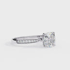 Cushion-Cut Lab-Grown Diamond Solitaire Ring | Pavé Bridge & Pavé Shank | VR260094