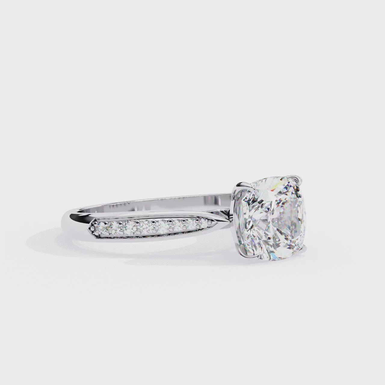 Cushion-Cut Lab-Grown Diamond Solitaire Ring | Pavé Bridge & Pavé Shank | VR260094