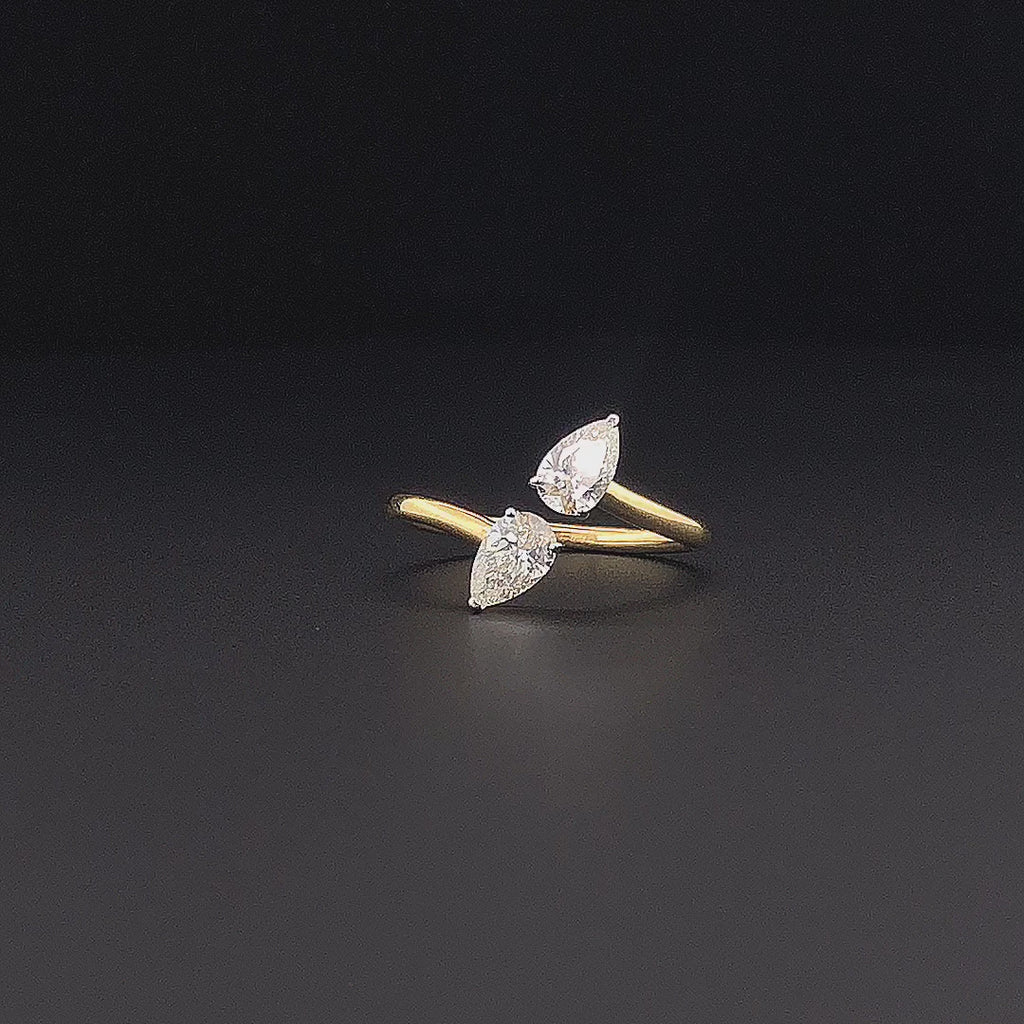 Gold-Plated (Vermeil) Lab-Grown Diamond Dual Pear-Shaped Bypass Ring VR250408