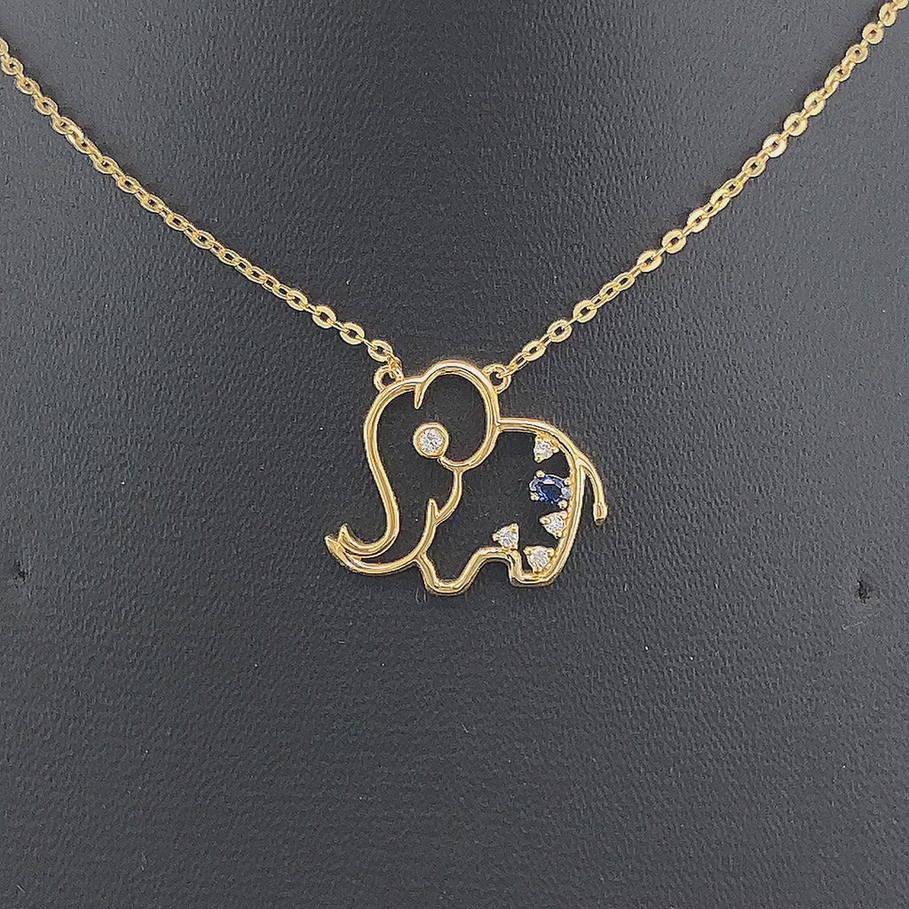 Elephant Pendant with Sapphire - Gold-Plated (Vermeil) Lab-Grown Diamonds | VP250375