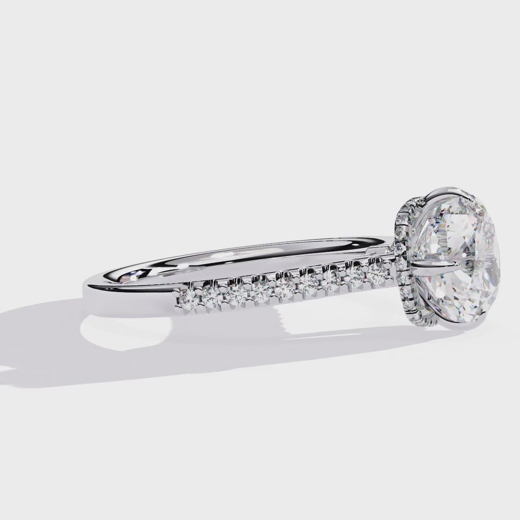 Cushion-Cut Lab-Grown Diamond Solitaire Ring | Pavé Shank & Hidden Halo Gallery | VR260077