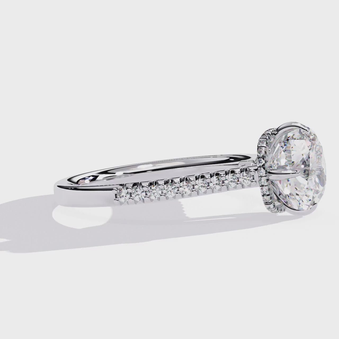 Cushion-Cut Lab-Grown Diamond Solitaire Ring | Pavé Shank & Hidden Halo Gallery | VR260077