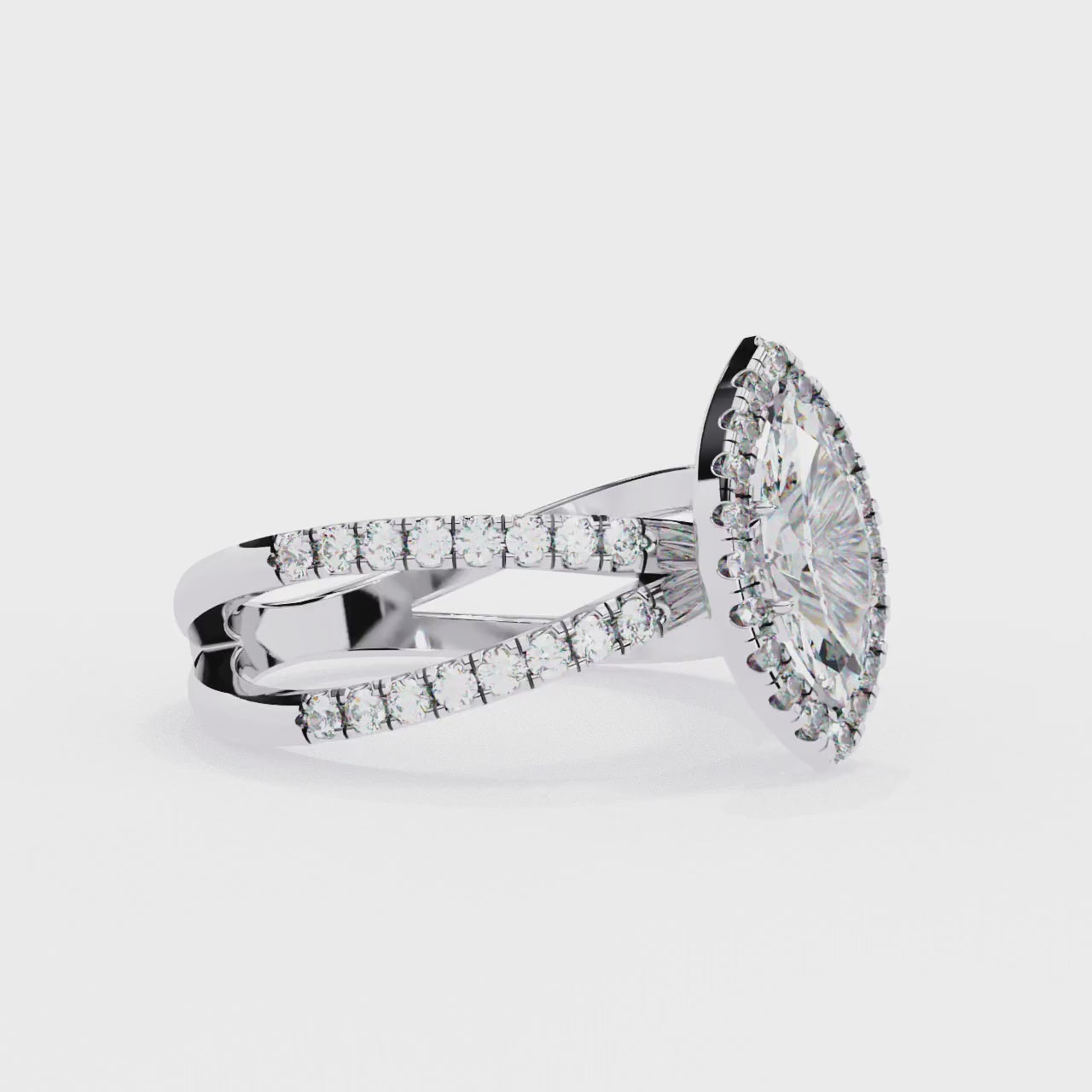 1.00ct Marquise Cut Lab-Grown Diamond Ring | Pavé Halo & Pavé Shank | VR260050