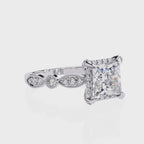 Princess-Cut Lab-Grown Diamond Halo Ring | Art Deco Milgrain Shank | VR260061