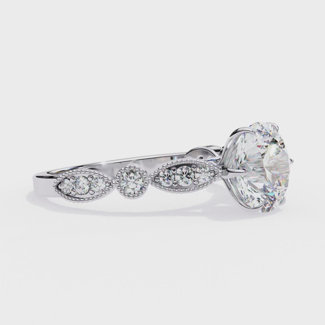 2.00ct Round Brilliant Lab-Grown Diamond Ring | Vintage Milgrain Art Deco Diamond Shank | VR260020