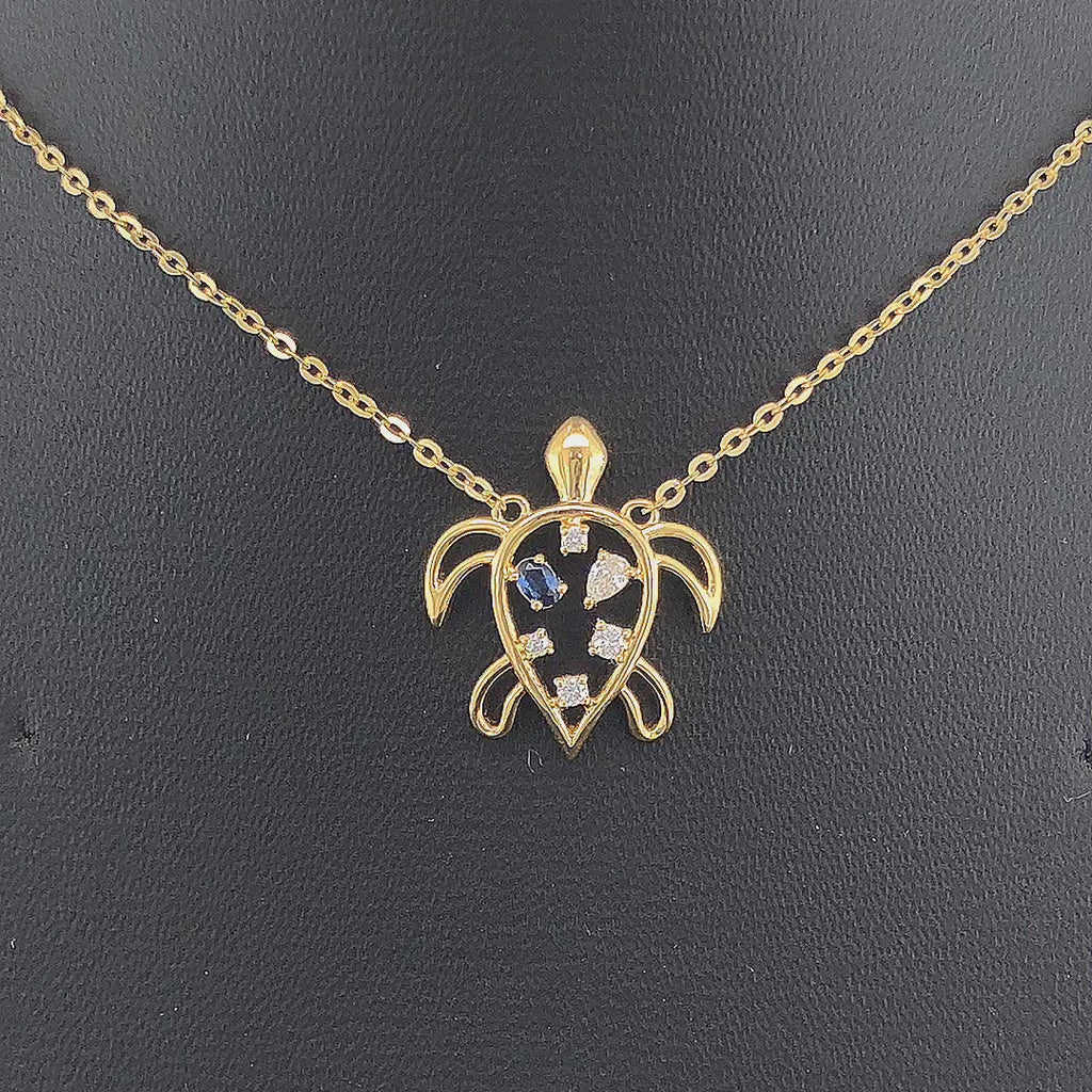 Sea Turtle Sapphire Pendant -Gold-Plated (Vermeil) Lab-Grown Diamonds | VP250386